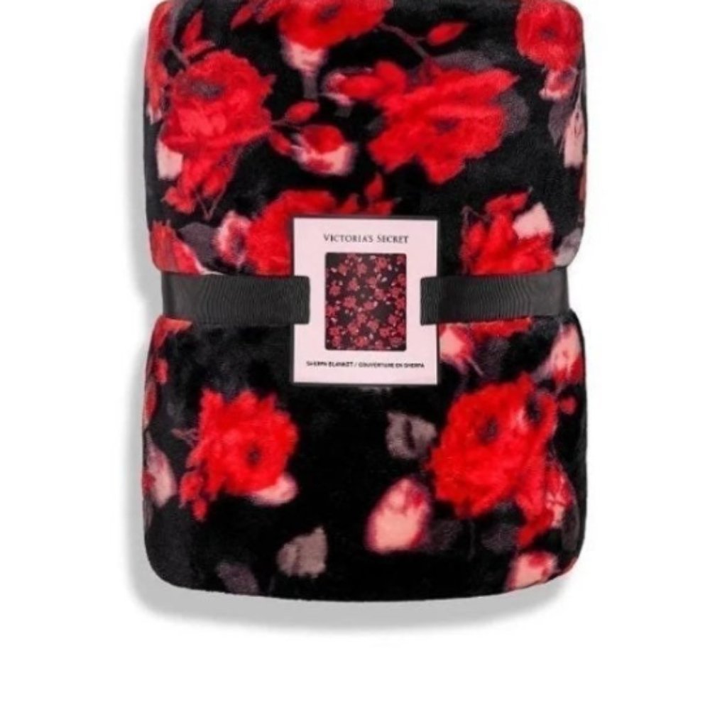 Victoria's Secret Bold Red Floral Sherpa Blanket